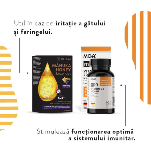 IMMUNITY TO GO, pachet promotional (Dropsuri manuka coacaze + m10 Natural Vitamin D3 2000 IU from lanolin), natural, 93g
